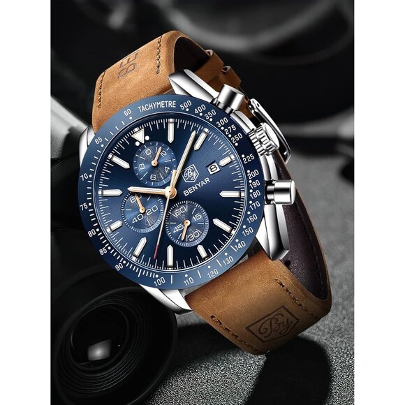 ⚡ Analog Quartz Chronograph 30M Waterproof Watch Elegant Gift for Men Business - Picture 2 of 8